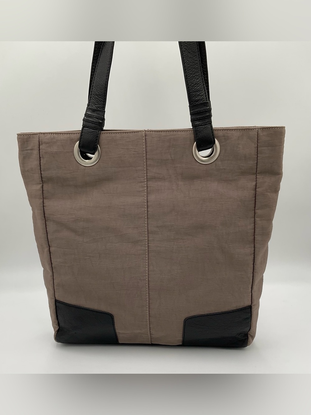 Ellington Taupe Nylon and Black Leather Commuter Tote Bag